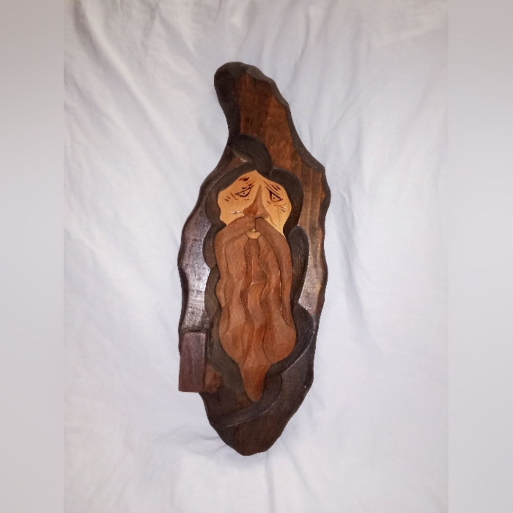 Vintage Folk Art Wood Spirit Forest Sprite Wizard Wall Decor 13" Tall